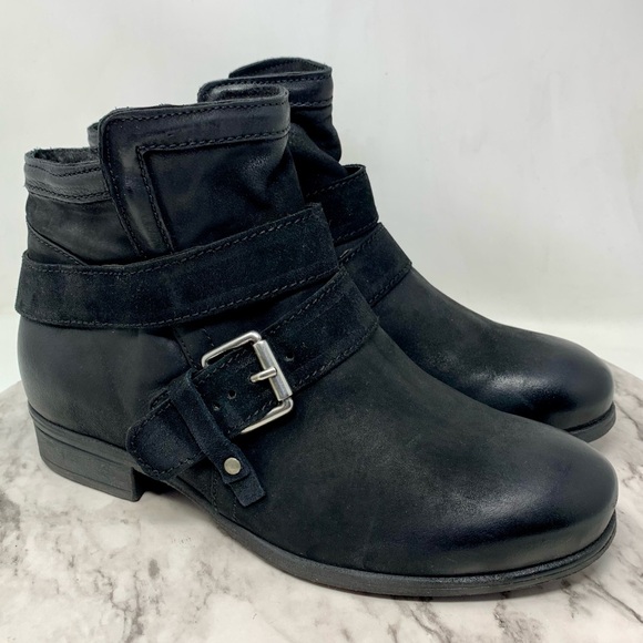 Miz Mooz Shoes - NWOT Miz Mooz Spencer Black Leather Buckle Detail Comfort Boots 39 Wide Moto